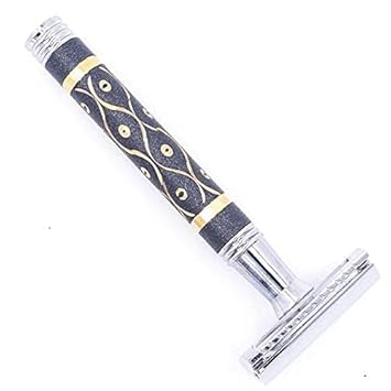 Parker 65R Super Heavyweight Double-Edge Safety Razor – Sandstone-Textured Brass Handle, Chrome-Plated Frame – Heavyweight 4" Grip For Precise Control – Includes 5 Premium De Blades : Beauty & Personal Care