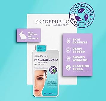 Skin Republic Hyaluronic Acid + Collagen Sheet Mask Clinically Proven To Provide 48-Hours Of Long-Lasting Hydration. Made In Korea