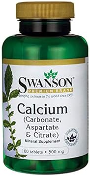 Swanson Calcium (Carbonate Aspartate & Citrate) 500 Milligrams 100 Tabs (3 Pack)