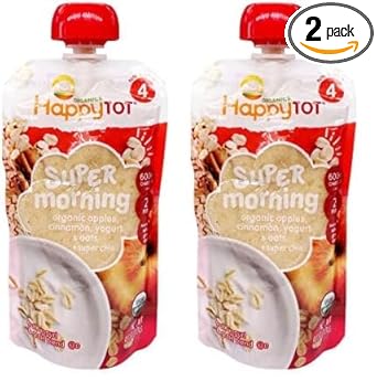 Happy Tot Organics Super Morning Stage 4, Apple Cinnamon, Yogurt, & Oats + Super Chia, 4 Ounce (Pack Of 2)
