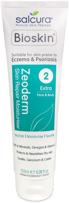 Salcura Natural Skin Therapy, Bioskin Zeoderm Intensive Moisturiser For Sensitive Skin. A Skin Repair Moisturiser Cream For Itchy Skin. Natural Moisturiser With Jojoba Oil. 150Ml