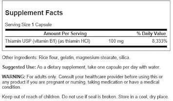 Swanson Vitamin B1 (Thiamin) - Promotes Healthy Metabolism And Provides Energy Support - Natural Vitamin Supplement Supporting Optimum Nerve Cell Function - (250 Capsules, 100Mg Each) 2 Pack