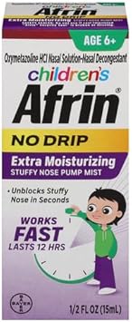 Afrin Childrens, Extra Moisturizing Stuffy Kids Nasal Spray Pump Mist, Up To 12 Hour Nasal Congestion Relief For Cold Or Allergy Symptoms, For Children Ages 6 & Up, 15 Ml