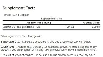 Swanson B6 Pyridoxine - Vitamin Supplement Promoting Cardiovascular Health & Energy Metabolism - Natural Formula Promoting Overall Wellness - (250 Capsules, 100Mg Each) 2 Pack