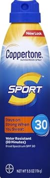 Coppertone SPORT Sunscreen Spray SPF 30, Water Resistant Sunscreen, Broad Spectrum Spray Sunscreen SPF 30, 5.5 Oz Spray