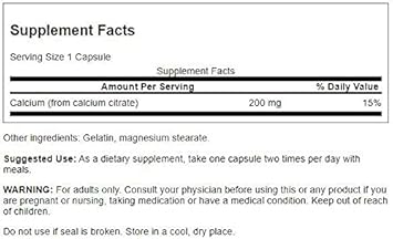 Swanson Calcium Citrate 200 Milligrams 60 Capsules