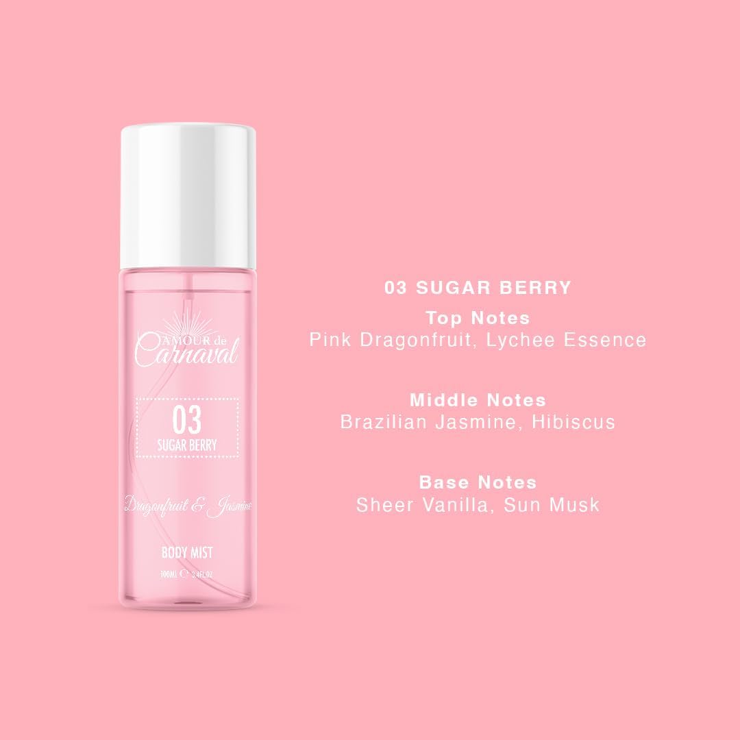 Amour De Carnaval - Sugar Berry - Body Trio Set - Dragonfruit & Jasmine - Body Wash 300Ml, Body Mist 100Ml, Body Lotion 240Ml