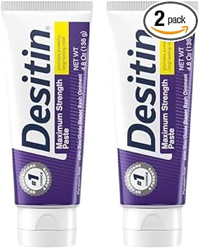 Desitin Maximum Strength Baby Diaper Rash Cream, 40% Zinc Oxide For Treatment, Relief & Prevention, Hypoallergenic, Phthalate- & Paraben-Free Paste, Protects Skin For 12 Hours, 4.8 Oz (Pack Of 2)