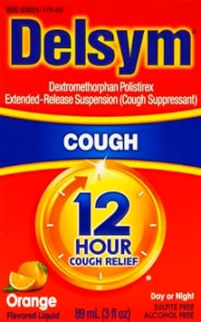 Delsym 12 Hour Cough Relief Liquid- Day Or Night, Orange Flavor Cough Medicine With Dextromethorphan Helps Quiet Cough By Suppressing Cough Reflex, 3 Oz