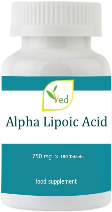 Ved Alpha Lipoic Acid | Non-Gmo, Gluten Free | Helps Maintain Blood Sugar Level | 750Mg, 180 Tablets