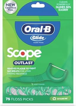 Oral-B Glide Complete Floss Picks, Dental Floss Picks, Scope Outlast, 75-Ct, Toothpicks Floss Picks