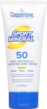 Coppertone SPORT Sunscreen Lotion SPF 50, Zinc Oxide Mineral Sunscreen, Water Resistant Body Sunscreen SPF 50, 5 Fl Oz Tube