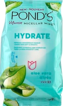 Pond'S Vitamin Micellar Wipes For Dry Skin Hydrate Aloe Vera Removes Waterproof Makeup 25 Wipes