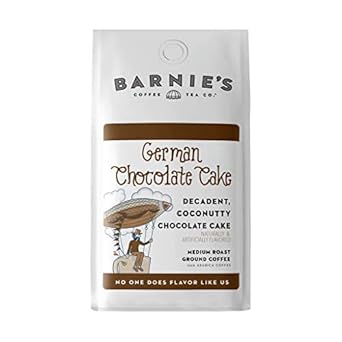 Barnie'S Coffee Tea Co. German Chocolate Cake Ground Coffee With Decadent Coconut, Chocolate And Hazelnut Cake Flavor, Medium Roasted Arabica Coffee Beans, 12 Oz Bag, 1 Count (Pack Of 1) (54105)