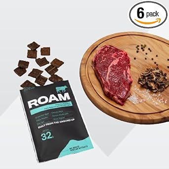 Roam Natural Protein Bites, Meal Replacement Keto Bars, 6 X 70G Beef Protein Sticks & Healthy Snacks, Low Calorie Snacks (Beef Bites)