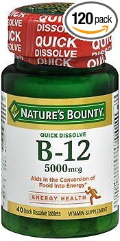 Nature'S Bounty B-12 5000 Mcg Supplement Quick Dissolve Natural Cherry Flavor - 40 Tablets, Pack Of 4