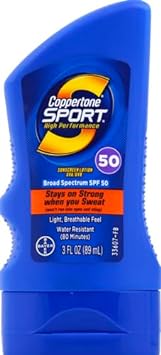 Coppertone SPORT Sunscreen SPF 50 Lotion, Water Resistant , Body Sunscreen Lotion, Travel Size , 3 Fl Oz