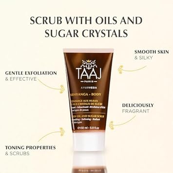 | Face & Body Scrub With Oils & Sugar Crystals | Gentle Exfoliation & Cleansing | Smooths, Softens & Boosts Radiance | Ayurvedic-Inspired Skincare | Nourishing Oils | 87% Natural| 5.1 Fl Oz