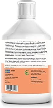 Liquid Collagen Peptides Supplement, Faster Absorption Dietary Hydrolyzed Drink, Skin, Muscles, Hair, Nail Growth, For Women, Men, Unflavored 500 Ml (Sugar Free)
