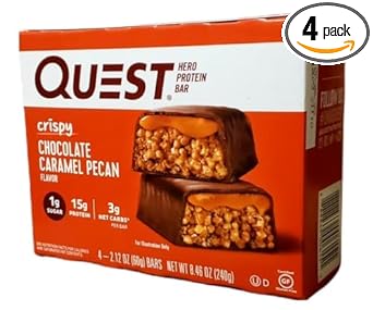 2 Set of 4 - Bars each inside - 2.12oz (60g) each Net WT 8.46oz (240g) QUEST HERO PROTEIN BAR - CRISPY CHOCOLATE CARAMEL PECAN FLAVOR, 2.12 Ounce : Health & Household
