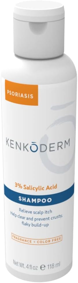 Kenkoderm Psoriasis Shampoo With 3% Salicylic Acid, 4 Oz, 4 Bottles, Therapeutic Seborrheic Dermatitis & Anti Dandruff Shampoo, Dermatologist Developed For Itchy, Dry Scalp, Fragrance & Color Free