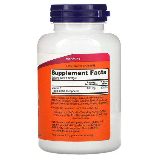 Now Foods Supplements, Vitamin E-400 Iu, D-Alpha Tocopheryl, Antioxidant Protection*, 250 Softgels