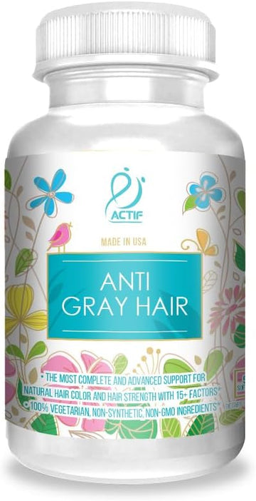 Actif Anti-Gray Hair Mega Support For Women With 15+ Advanced Hair Factors, Catalase, Biotin, Paba, Non-Gmo, Made In Usa, 90 Count