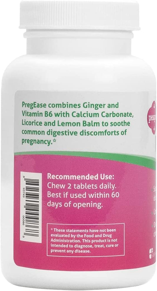 Fairhaven Heath Peapod Pregease Morning Sickness Supplement For Pregnant Women - Sweet Orange Chewable Tablets With Ginger And Vitamin B6-2 Month Supply