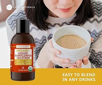 Kate Naturals Organic Sunflower Lecithin Liquid for Brownies, Gummies and Cooking (4oz) Vegan & Gluten Free. Organic Liquid Lecithin Sunflower for Lactation Supplement, Baking, and Smoothies : Health & Household