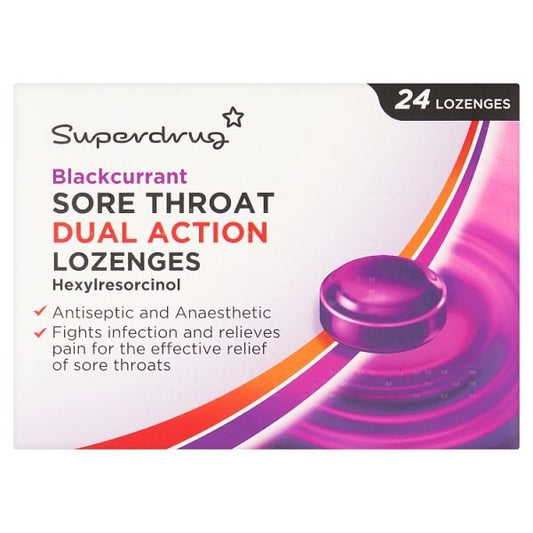 Blackcurrant Sore Throat Lozenges – Dual Action Relief – Soothes Soreness & Freshens Breath – 24 Lozenges