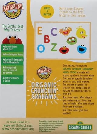 Earth'S Best Organic Sesame Street Toddler Crunchin' Grahams, Honey Sticks, 5.3 Oz. Box : Baby