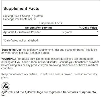 Swanson Amino Acid Ajipure L-Glutamine Powder 12 Ounce (340 G) Pwdr