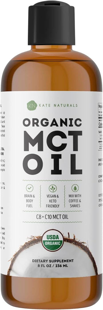 Kate Naturals Mct Oil For Coffee & Keto (8Oz) Usda Certified Organic Mct Oil Liquid With Only C8 & C10. Odorless Fuel For Body & Mind. No Aftertaste