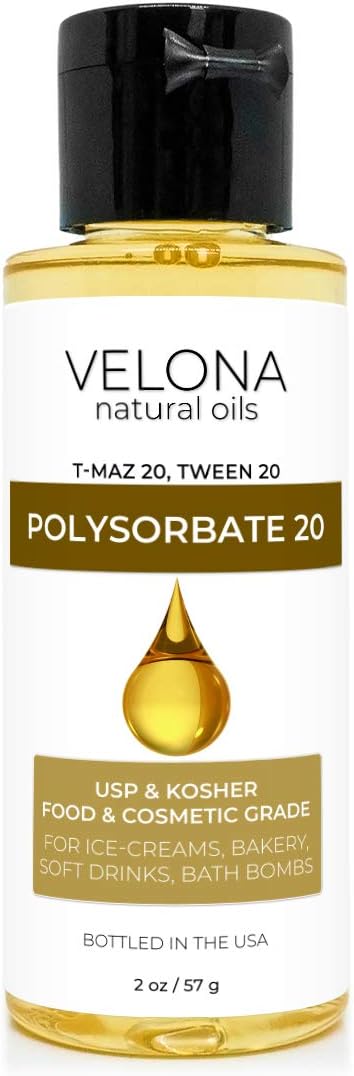 Polysorbate 20 by Velona - 2 oz | Solubilizer, Food & Cosmetic Grade | All Natural for Cooking, Skin Care and Bath Bombs | Use Today - Enjoy Results