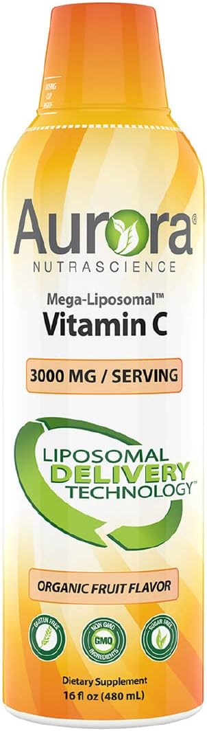 Aurora Nutrascience, Mega-Liposomal Vitamin C, 3,000 Mg Per Serving, Gluten Free, Non-Gmo, Sugar-Free, High Absorption, Fat Soluble Vitamin C, Immune System Support, 16 Oz (480 Ml)