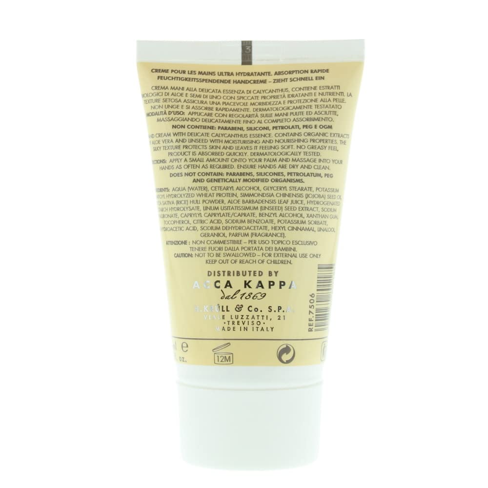 Acca Kappa Calycanthus Hand Cream 75 Ml Aloe Vera And Linseed Moisturizing Jasmine-Peach Scent