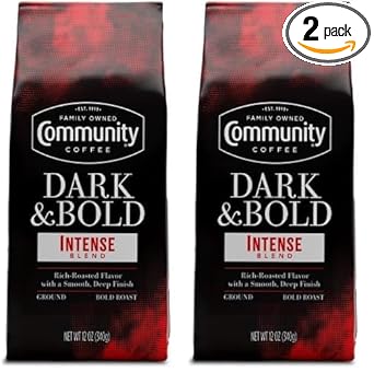 Community Coffee Dark & Bold Intense Blend, Dark Roast Ground Coffee, 12 Ounce Bag (Pack Of 2)
