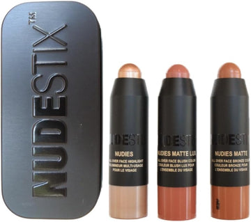 Nudestix Mini Soft & Warm Nudes 3-Piece Kit: Stick Palette, Bronze, Brown Family, Shimmery Finish