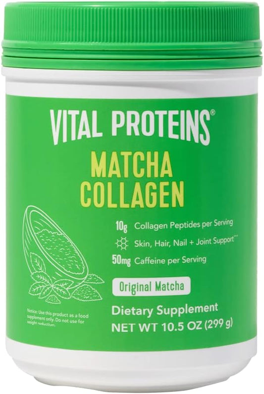 Vital Proteins Matcha Collagen Peptides Powder 10.5 Oz + 14 Oz Unsweetened Plant Protein Powder