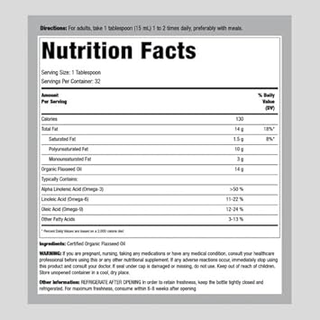 Piping Rock Flaxseed Oil | 16 Fl Oz | With Omega 3, 6, & 9 | Organic Cold Pressed | Non Gmo, Gluten Free Supplement