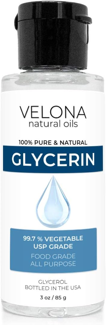 velona Glycerin Vegetable USP Grade 3 oz | 100% Pure and Natural Carrier Oil | Hair and Face Moisturizer for Dry Skin, Bubble Bath, Glycerin Soap, Soap Base | Use Today - Enjoy Results