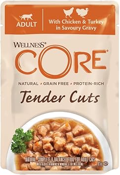 Wellness Core Tender Cuts, Wet Cat Food, Cat Food Wet With Tender Pieces In Sauce, Grain Free, High Meat Content, Chicken & Turkey, 24 X 85 G10665