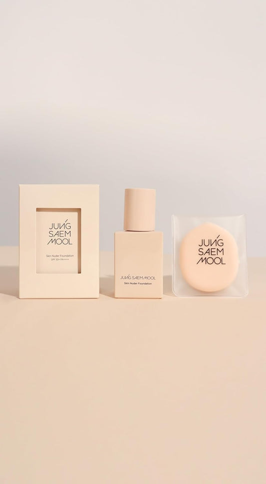 Jungsaemmool Official Skin Nuder Foundation 1.0 Fl Oz (30 Ml) With Exclusive Puff (N Light) | Korean Foundation | Makeup Artist Brand | Flawless Coverage | Dewy Finish | Long-Lasting