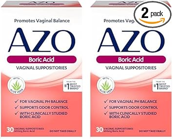 Azo Boric Acid Vaginal Suppositories, Helps Support Odor Control And Balance Vaginal Ph With Clinically Studied Boric Acid, Non-Gmo, 30 Count (Pack Of 2)
