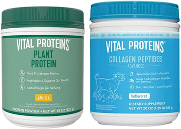 Vital Proteins Collagen Peptides Powder 20 Oz Unflavored + 15 Oz Vanilla Plant Protein Powder