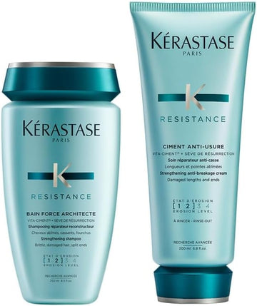 Kérastase Resistance Strengthening Shampoo & Conditioner Set For Damaged, Brittle Hair, With Vita-Ciment Complex