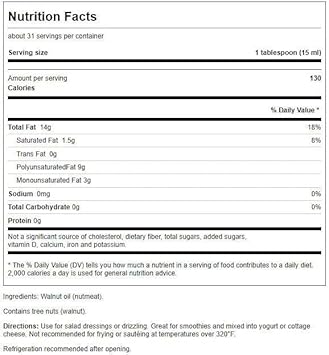 Swanson Walnut Oil Cold Pressed 16 Fl Ounce (1 Pt) (473 Ml) Liquid