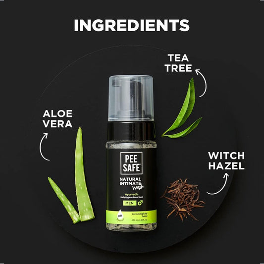 Peesafe Natural Intimate Wash For Men | Ball Wash For Men | Genital Wash | Daily Hygiene Wash, With Tea Tree Essential Oil And Ayurvedic Extracts, 100% Alcohol Free - 3.38 Fl Oz