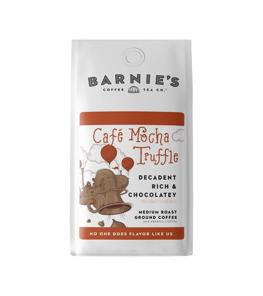 Barnie'S Coffee Tea Co. Ground Decadent And Rich Chocolate Flavor Medium Roasted Arabica Beans Sugar Free And Nut Free 12 Oz Bag, Café Mocha Truffle, 1 Count