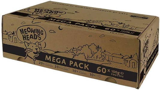 Meowing Heads Adult Cat Food Wet Pouches - Variety Pack (60X100G) - Natural With No Artificial Flavours Plus Added Vitamins & MineralsMwecomm60